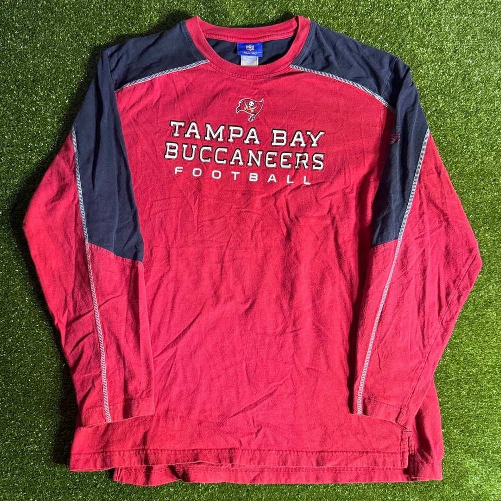 Reebok NFL Tampa Bay Buccaneers Long Sleeve Shirt Mens XL Red Navy Football Tee